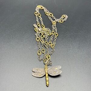 Waxing Poetic Dragonfly Necklace Sterling Silver Mixed Metal Dragonfly Pendant